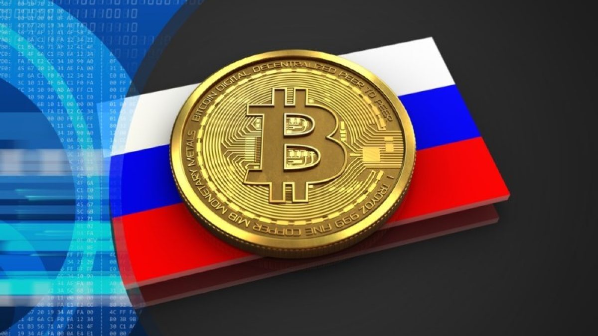 bitcoin in Russian flag