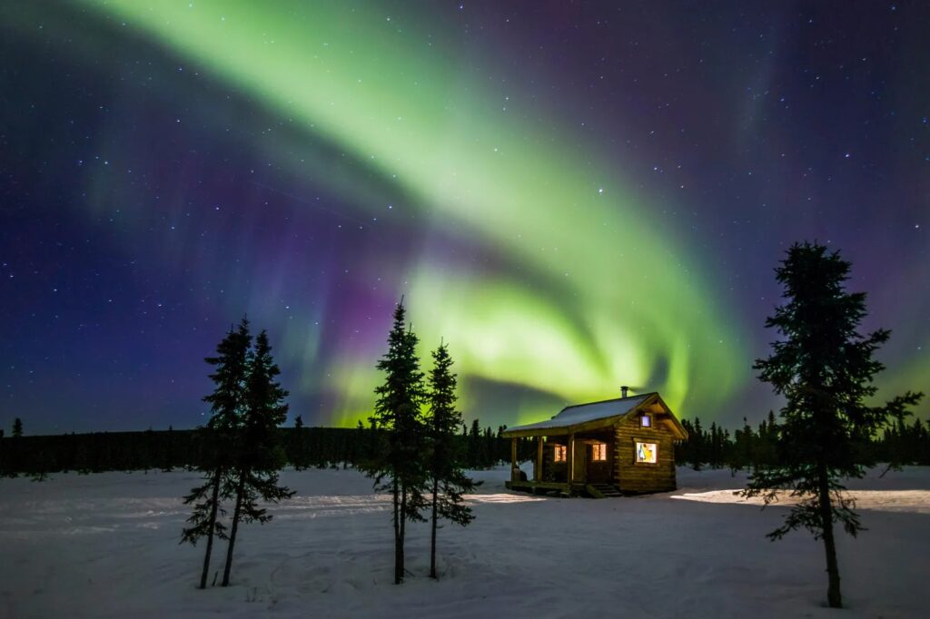 northern light and cabin