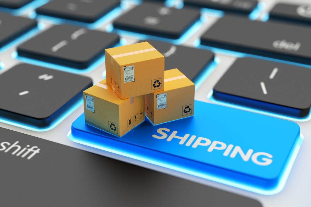 Internet shopping, online purchases, packages delivery and shipping service concept