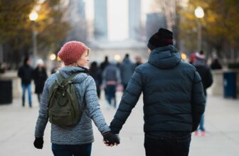 couple in love is walking down the street