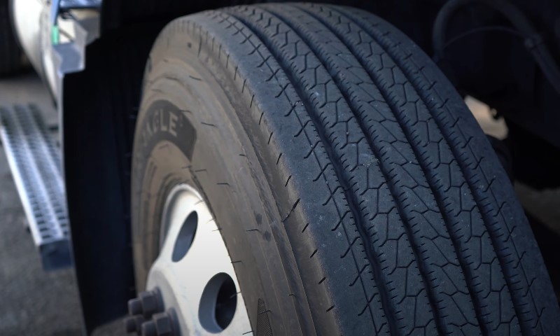 Close-up image of a truck tire 